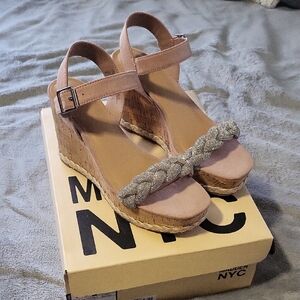 Steve Madden Tan and Silver Wedge Sandals